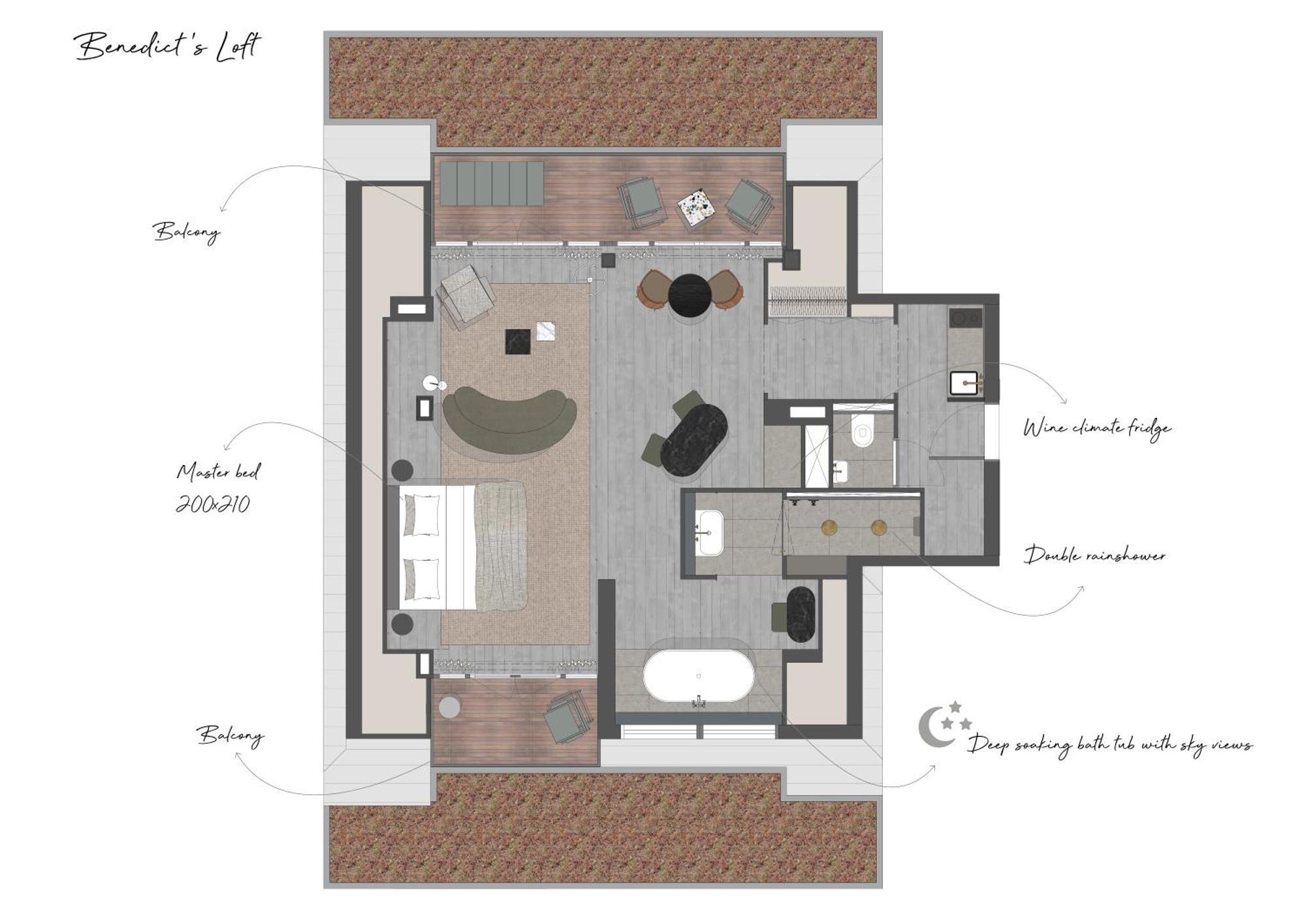 Boutique Hotel Benedict Noordwijk Room photo Floorplan of a typical apartment